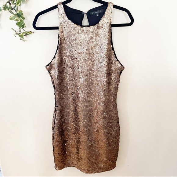 Dynamite gold sequin bodycon dress size Med - Picture 2 of 5